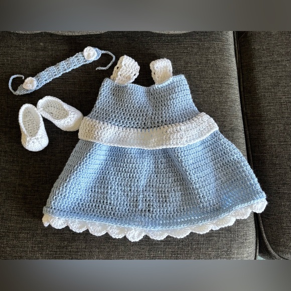 Handmade Blue and White Crochet Kids Matching Set